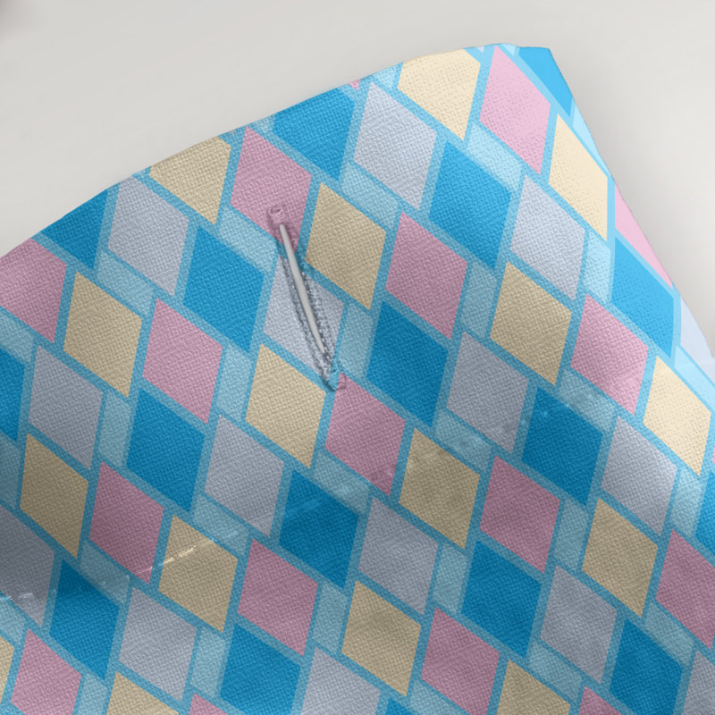 Rideau simple à motif de losanges Retro, Bleu et pastel