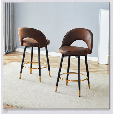 360° Rotatable Bar Chair With Ergonomic Design And Soft Techno-Fabric Upholstery, Set Of 2 For Modern Dining And Home Office Use