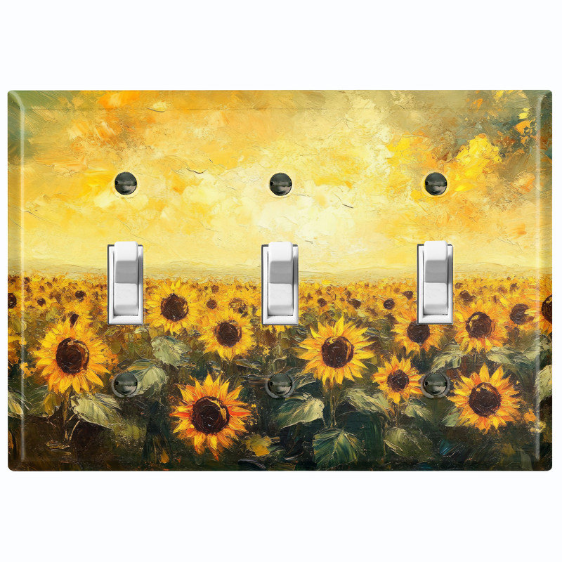 Couvercle de plaque d'interrupteur en métal; Bascule à 3 bandes standard des États-Unis - image imprimée d'art de tournesol