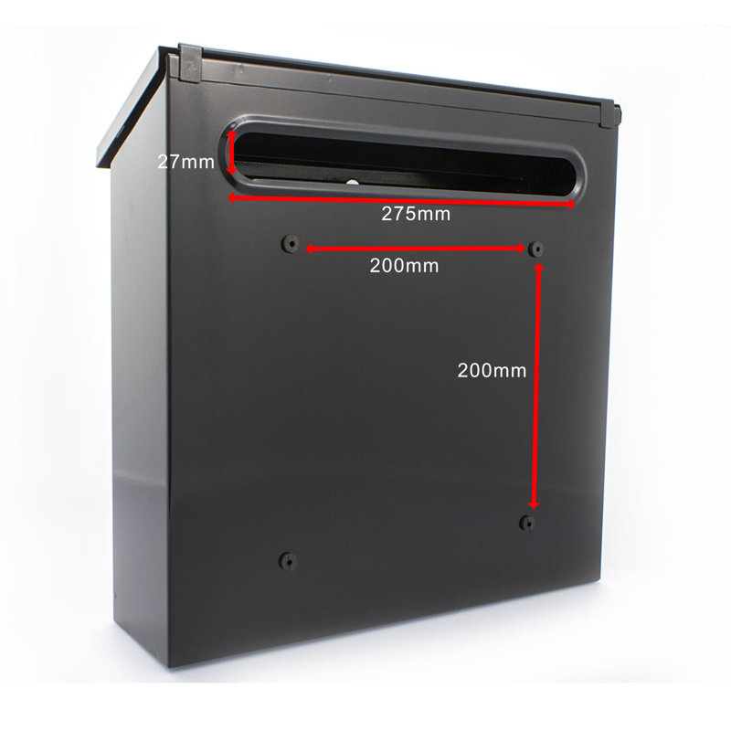 Contemporary Wall Mounted Reverse Mounting Galvanised Steel Lockable Weatherproof Post Box -36x36x11cm, Black