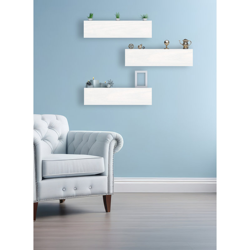 Emerald Lee 3 Piece Oak Solid Wood Floating Shelf, Blanc, H 6 po x l 27 po x P 5 po