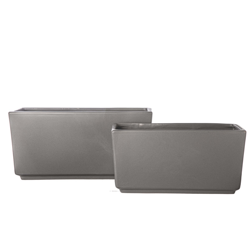 Ceramic Rectangle Pot Matte Finish Gray-6.25"H