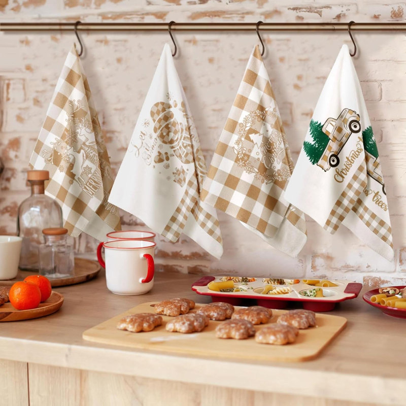 6 Pcs Christmas Kitchen Towels Neutral  Buffalo Plaid Dishtowels Absorbent Vintage Winter Bathroom Hand Towels Christmas Decoration For Xmas Kitchen Bathroom Gifts