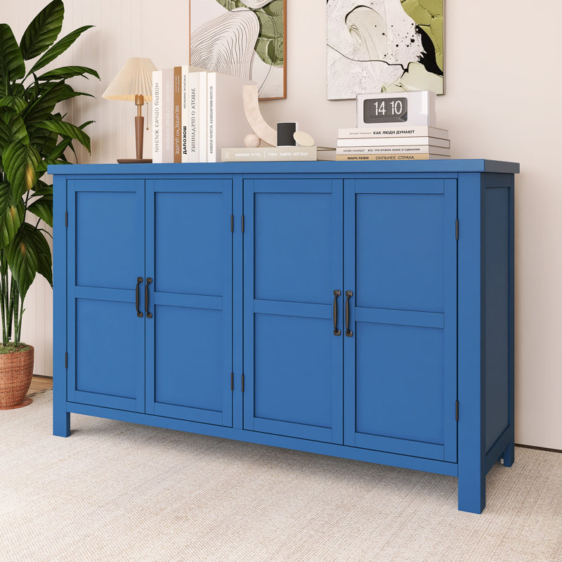 Buffet 51 pouces en bois avec tablettes réglables et poignées rétro, Marine