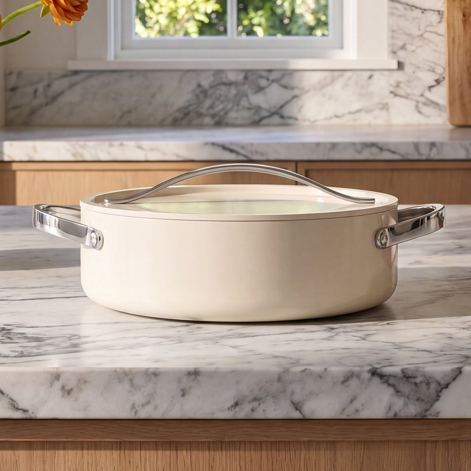 Nonstick Ceramic Braiser, Cream