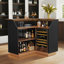 Bar en L avec éclairage à DEL, unité de bar à alcool à 3 niveaux avec espace de rangement pour réfrigérateur