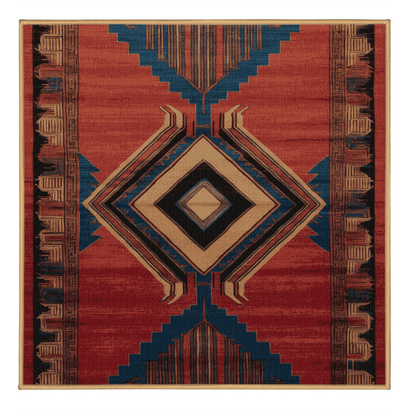Machine Washable Art Deco Brown Area Rug, Square 6'