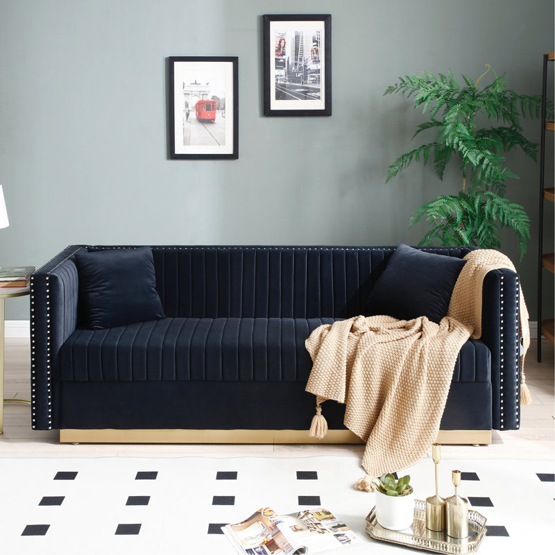 Canapé rembourré avec 2 coussins pour l'intérieur, Noir