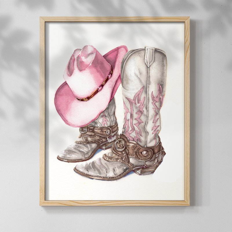 «Her Cowboy bottes», reproduction encadrée - bois massif, Naturel, H 11 po x l 9 po