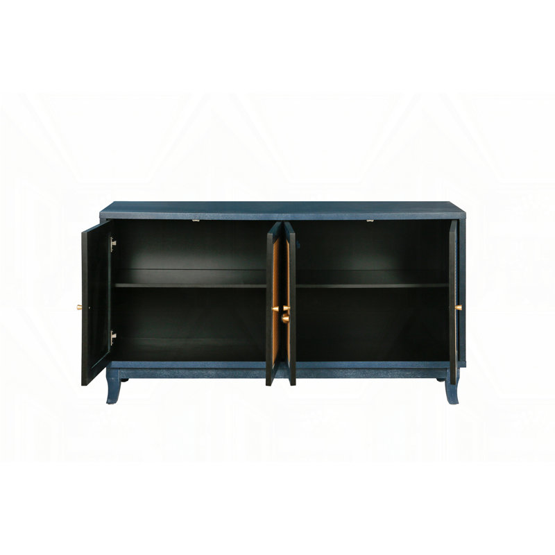 Armoire de rangement décorative avec 4 portes en rotin, Bleu marine antique