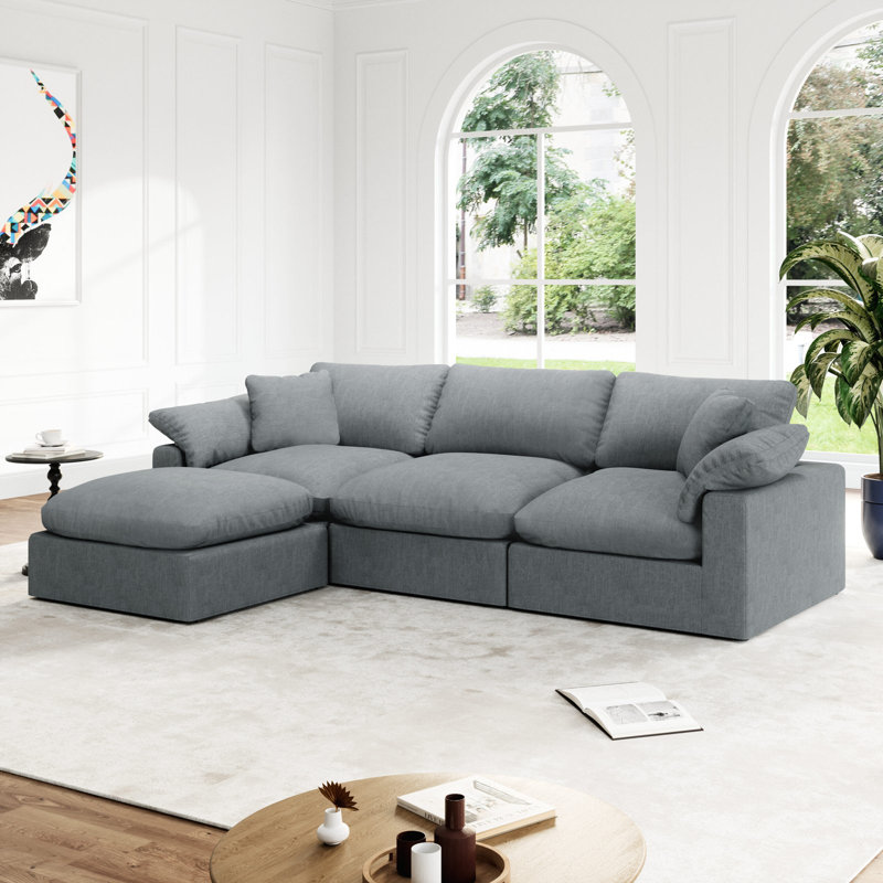 Upholstered Cloud Modular Sectional Sofa, Modern Comfy Couch Filled With Down, Convertible Deep Seat Couches For Living Room Apartment Lounge Bedroom