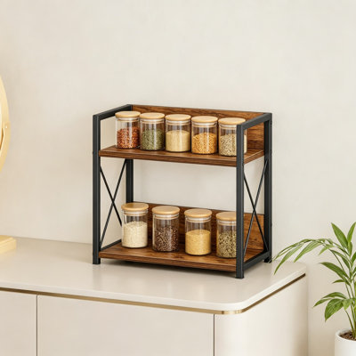 2-Tier Kitchen Countertop Organizer, Spice Rack And Coffee Station Shelf With Sturdy Metal Frame, Multi-Functional Storage Solution For Pantry And Office