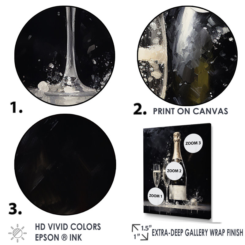 Cuves Sparkling Champagne Canvas Wall Art in Black and Silver