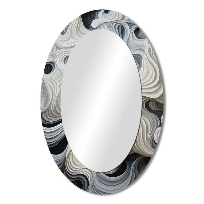 Miroir mural ovale noir et blanc II, H 36 po x l 24 po