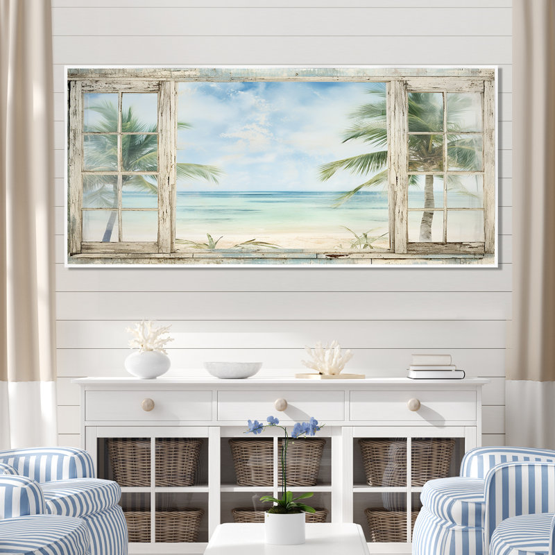 Décoration tropicale fenêtre tropicale horizon II - fenêtres côtières, Cadre flottant blanc, H 28 po x l 60 po x P 1,5 po