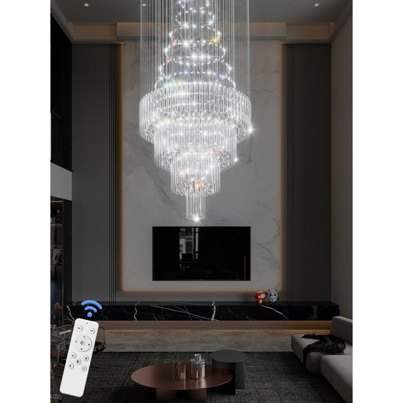 D32"X H100" High Ceiling Chandelier Crystal Raindrop Chandeliers for Staircase Large Chandelier for Villa Entrance Foyer