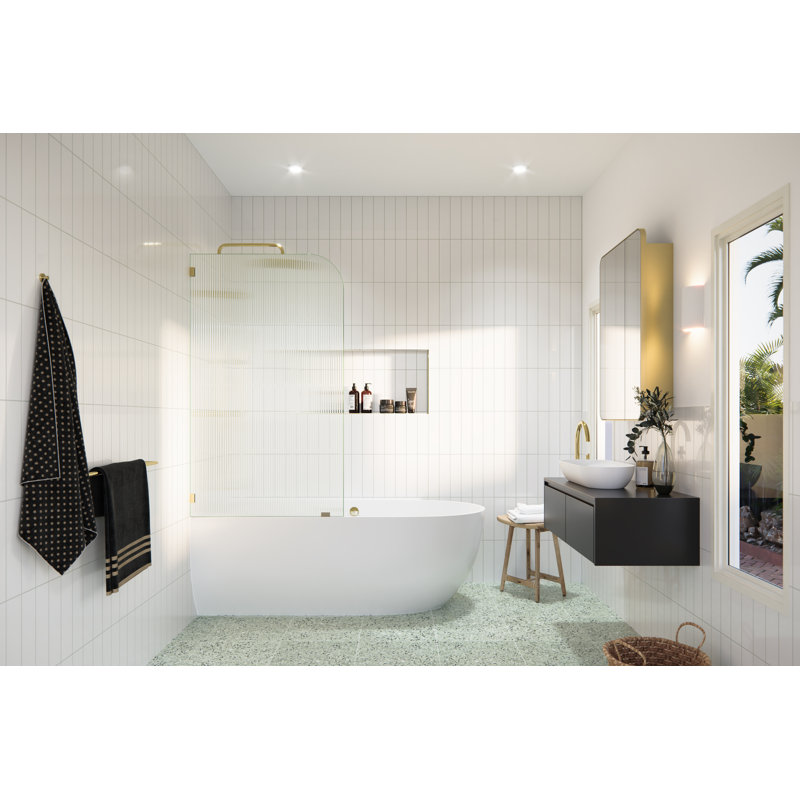 Aurora 34 in. x 58.25 in. Frameless Fluted Radius Single Fixed Bath Panel, Right, Oil Rubbed Bronze, 30"