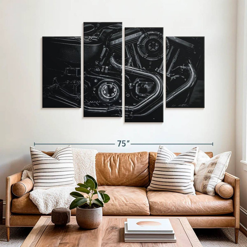 Mehar Monochromatic Motorcycle Engine, 42" H x 68" W
