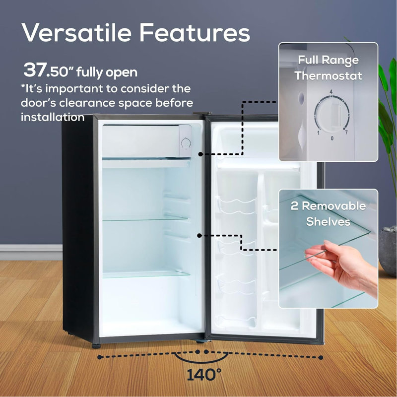 3.2 Cu.Ft Energy-Efficient Compact Refrigerator With Freezer – Sleek Single-Door Design, Convenient Slide-Out Glass Shelves, Perfect For Small Spaces In Homes, Offices & Dorms,Platinum