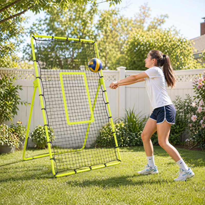 Filet d'entraînement Volleyball Rebondeur 7 x 4 pi, 5 angles réglables pliable avec piquets, vert, Vert
