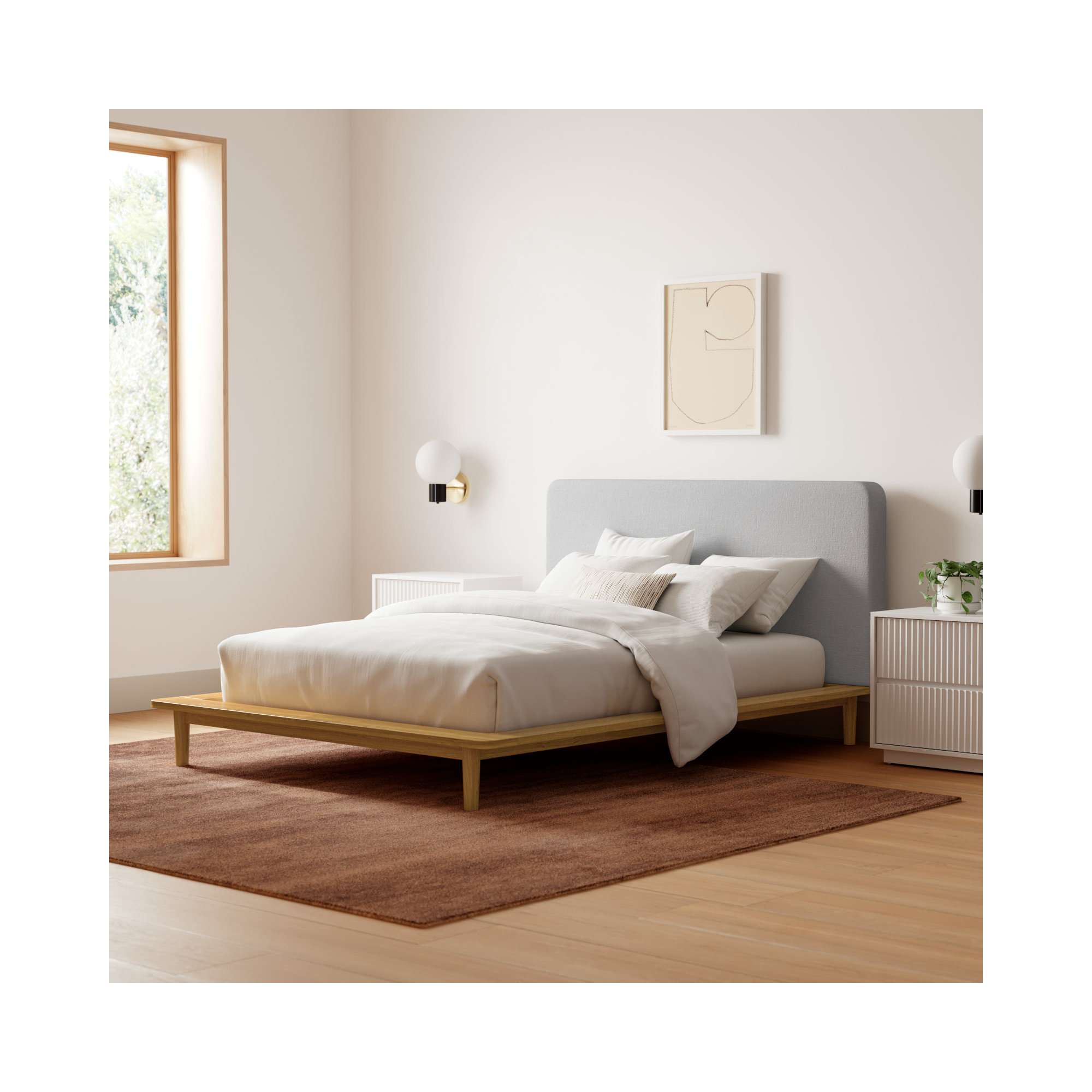 Alab Upholstered Bed, Natural, Queen