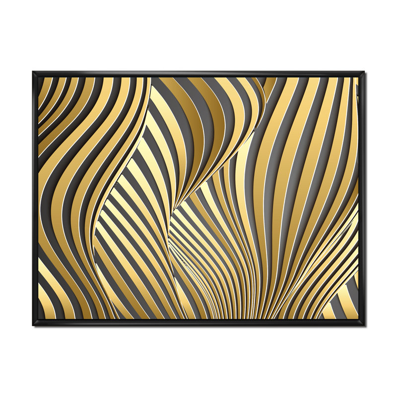 Wavy Luxury Gold Gradients I - peinture sur toile, H 30 po x l 40 po, Toile à cadre flottant noir