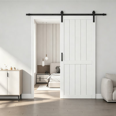 Sliding Barn Door White Primer Solid Wood Core Closet Pantry Doors with Installation Hardware