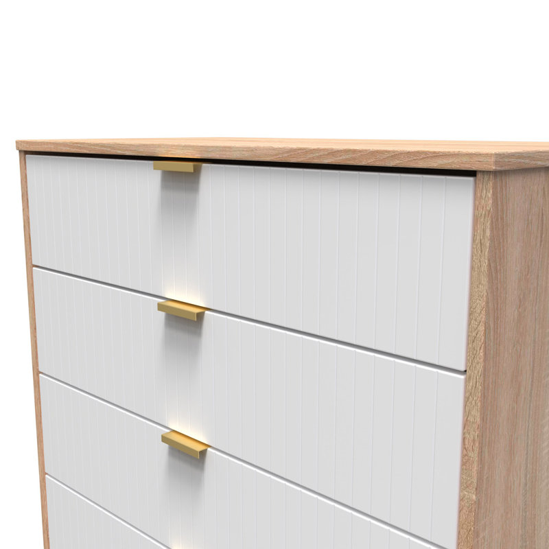 Fully Assembled Alojz 4 - Drawer Chest of Drawers, White Matt/Bardolino Oak