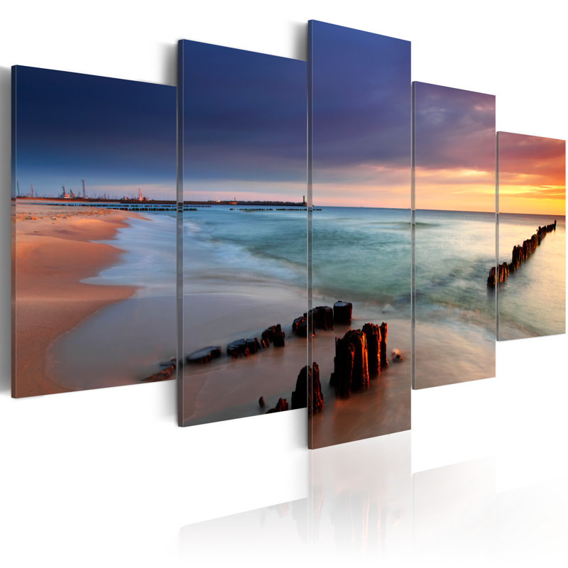 Dawn by the Sea 5 Piece Wall Art Set on Canvas, 100cm H x 200cm W x 1.4cm D
