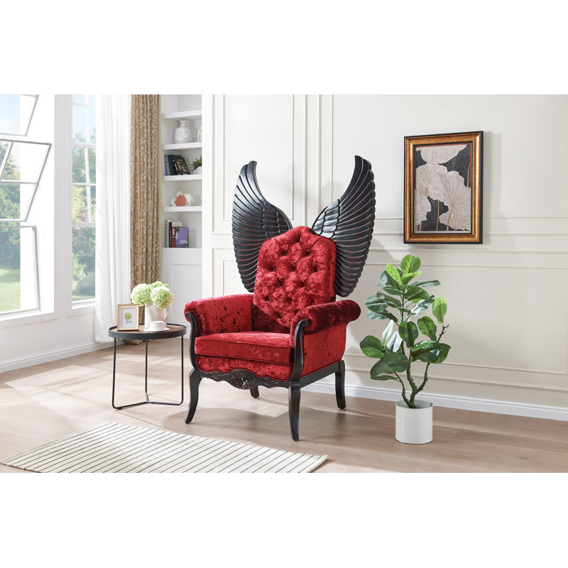 Lucifur Throne 64" Velvet Accent Chair Red, Black