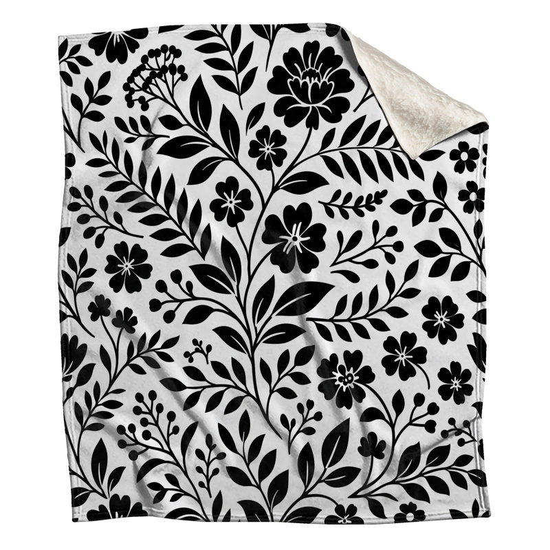 Couvertures florales noires et blanches, 60in W x 80in H