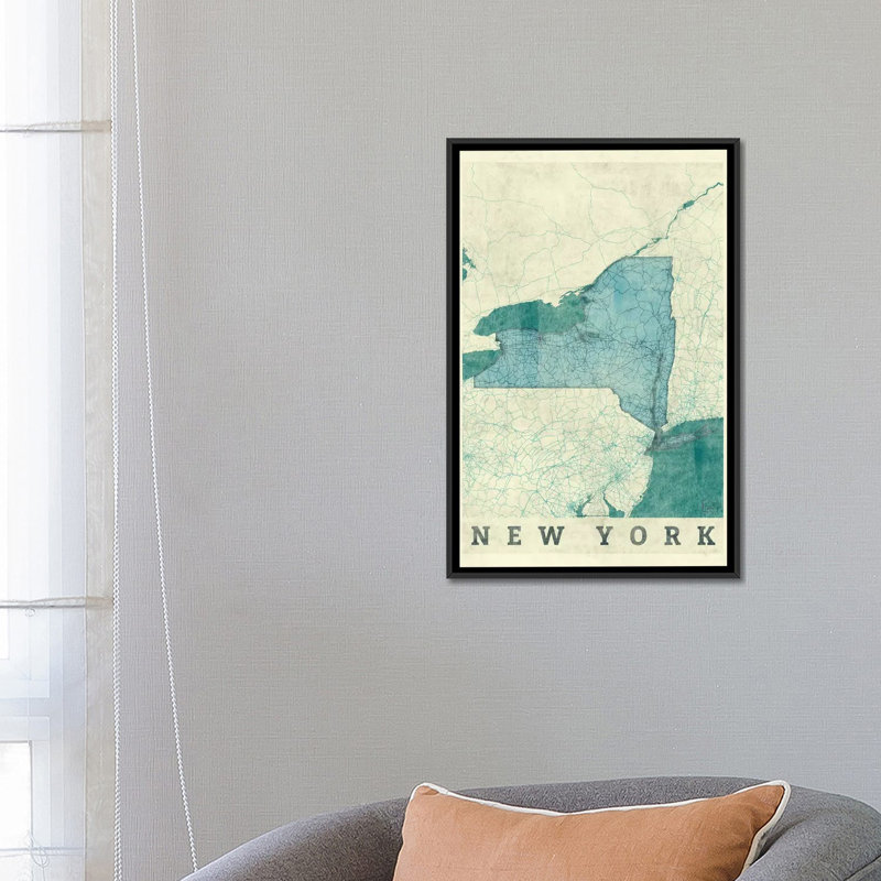 «New York Map», impression sur toile, H 60 po x l 40po x P 1,5 po, Toile avec cadre noir, Pas de tapis