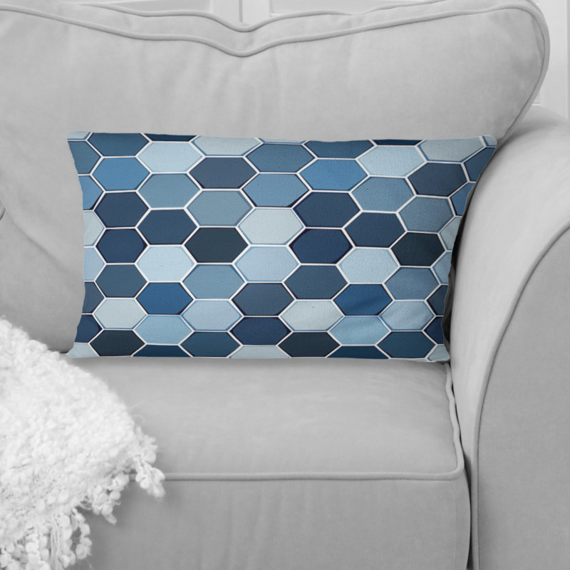 Imprimé hexagonal blanc et bleu - coussin lombaire moderne