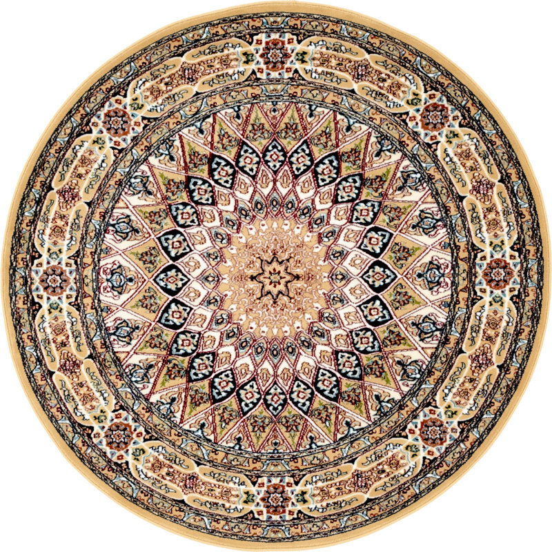 Tapis bleu Jackson Jackson, Beige/Burgundy, Rond 5 pi 3 po