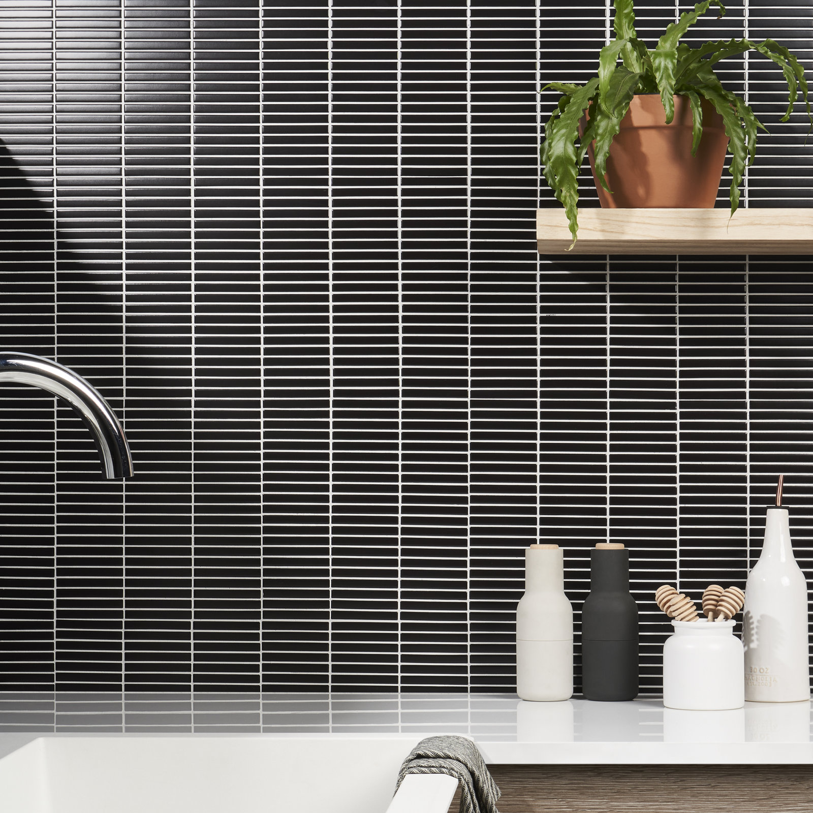 11" x 12" Porcelain Mosaic Tile, Matte Black