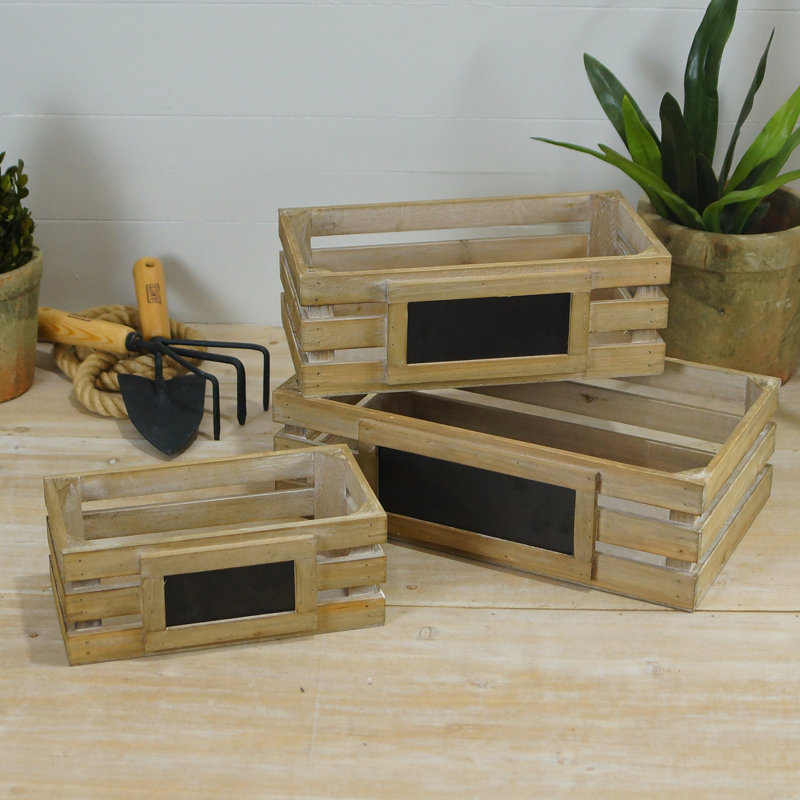 Fleetwood Wood 15.75 in. Brown Crates with Chalkboard Set of 3