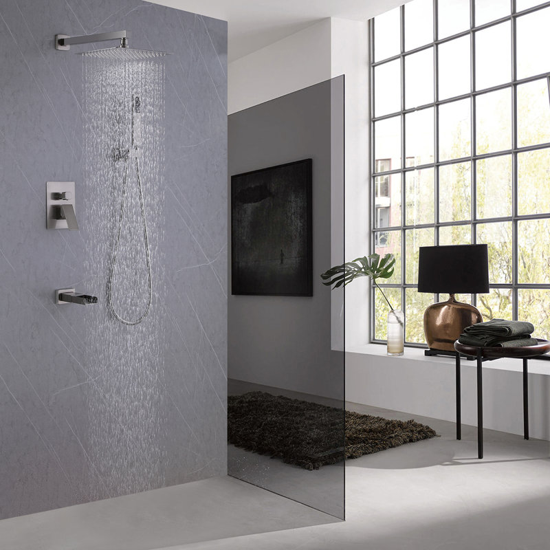 Brushed Nickel High Pressure Waterfall Spout Shower Kit