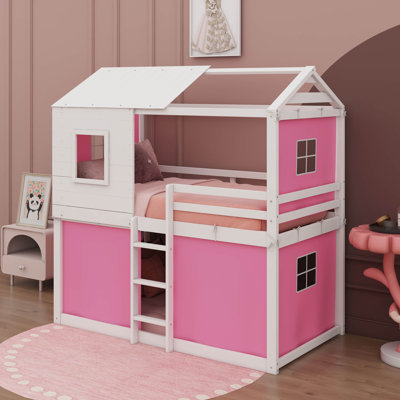 Lit simple superposé en bois avec tente