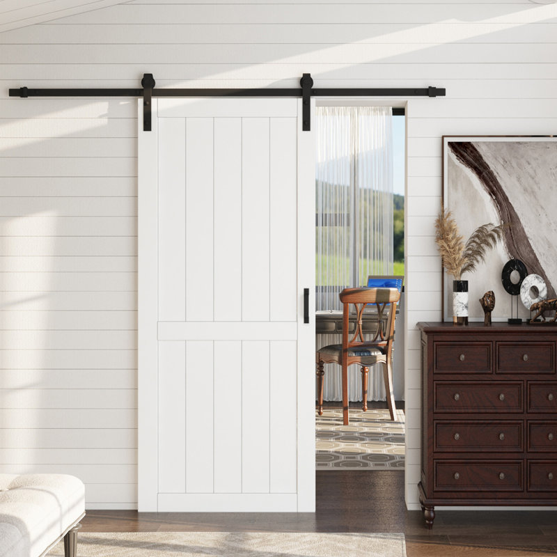 Porte de grange coulissante en bois manufacturé 84 po avec ensemble de quincaillerie d'installation 84 po, 42 po x 84 po