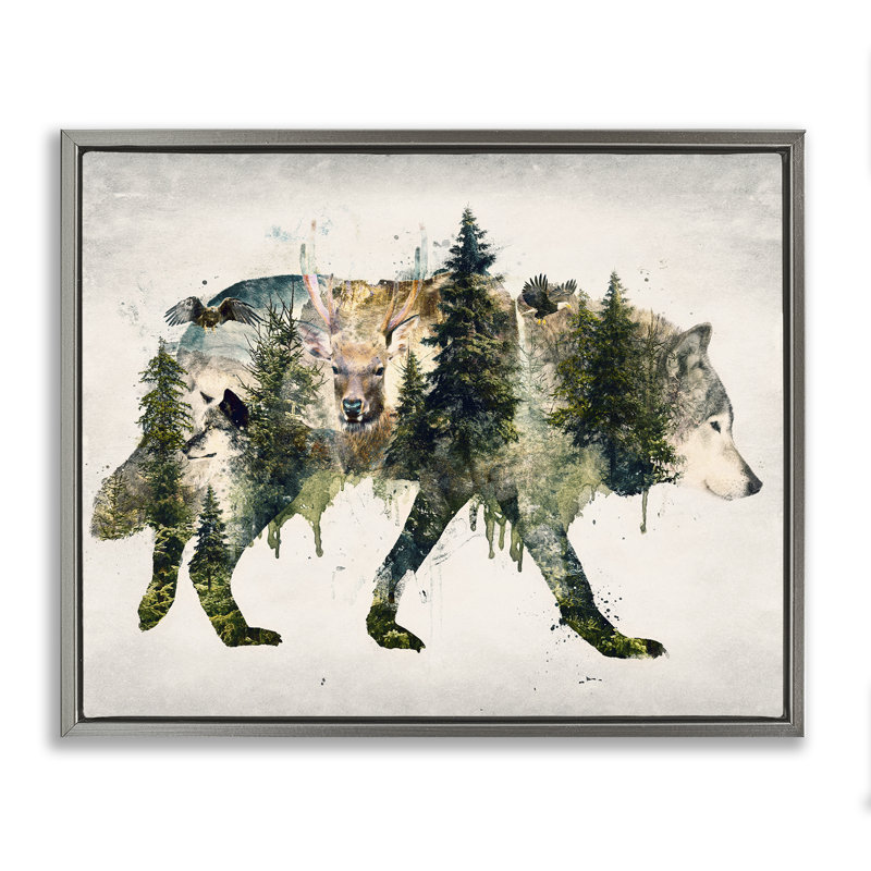 Cadre flottant Woodland Wildlife Wolf, par Barrett Biggers, Cadre flottant gris lustré, H 17 po x l 21 po