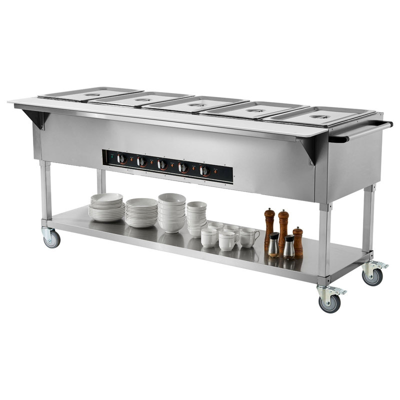 Stainless Steel 5-Pan Commercial Electric Food Warmer with Wheels