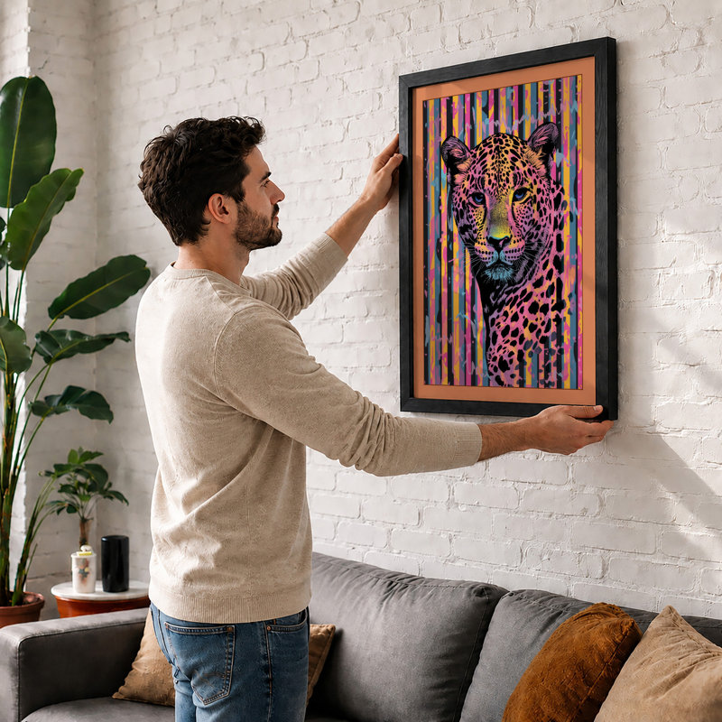 Leopard Pop Modern - Framed Print, A3 - 42.0 x 29.7 cm, Oak