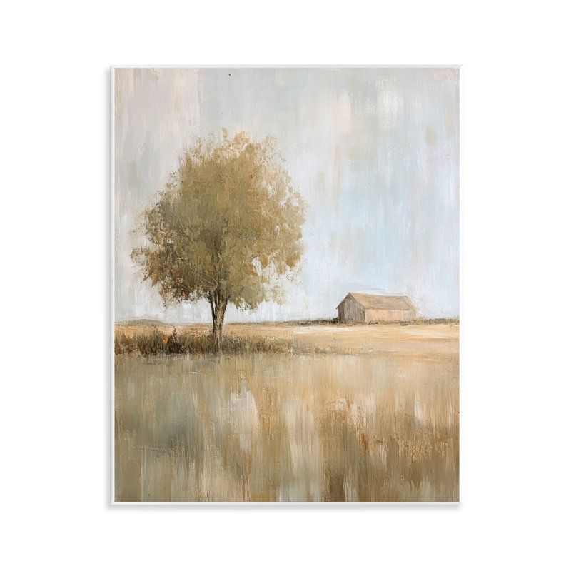 Plaque murale grange et arbre solitaire, design par Petal Prints Design