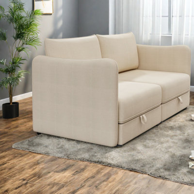 Canapé d'angle avec rangement, canapé compact moderne en tissu beige pour la maison