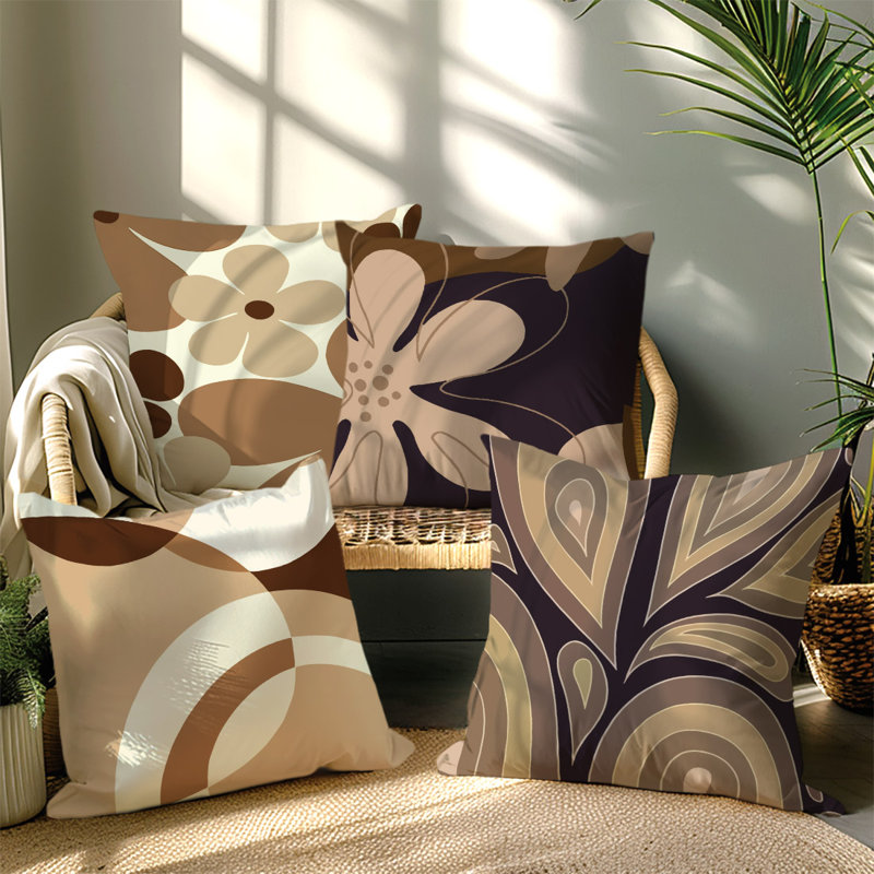 4 Pcs Simple Flowers Pattern Decorative Pillow Covers