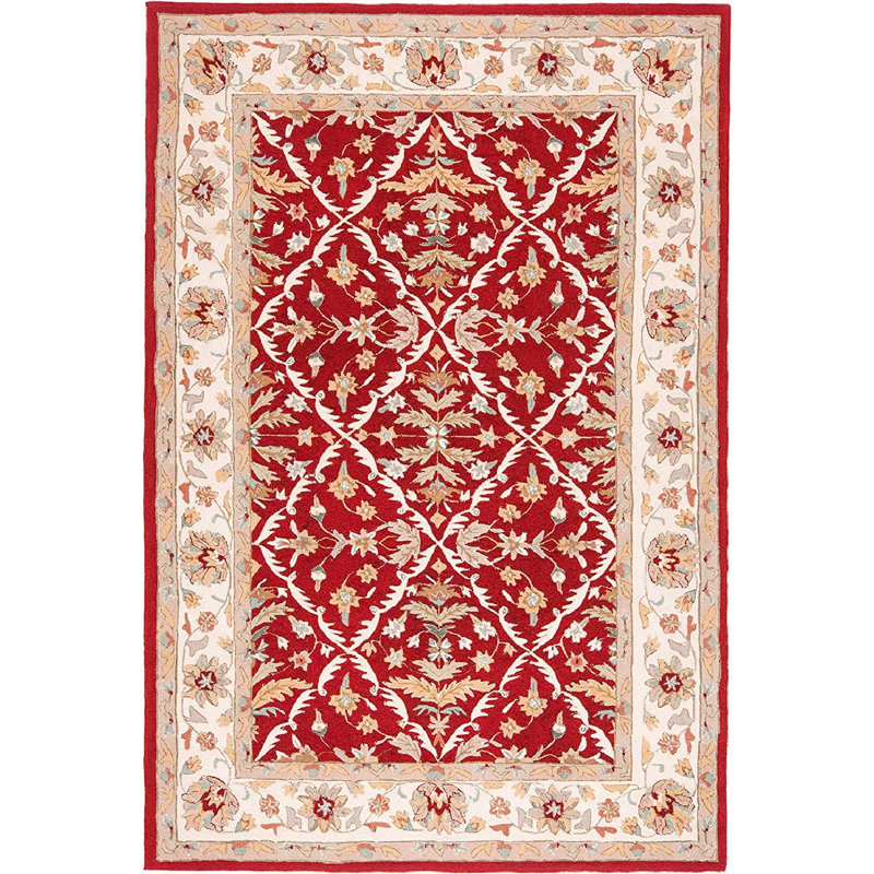 Tapis intérieur / extérieur en polypropylène crocheté à la main Keyashia - rouge / ivoire, Rectangle 3 pi 6 po x 5 pi 10 po