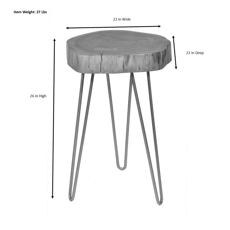 Modern Beige 22x22x26 Inch Side Table with Live Edge Accent, Natural/Black
