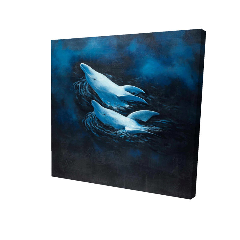 Blue Dolphins Canvas | Two Swimming Dolphins Home Decor