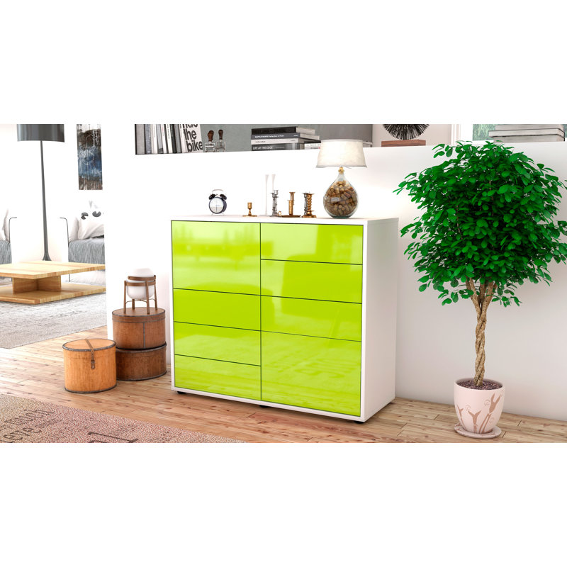 Reaon 92cm Sideboard, White/High-gloss green