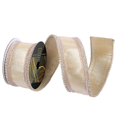 Vickerman 2.5" x 10yd Gold Metallic Jewel Scallop Wired Ribbon.